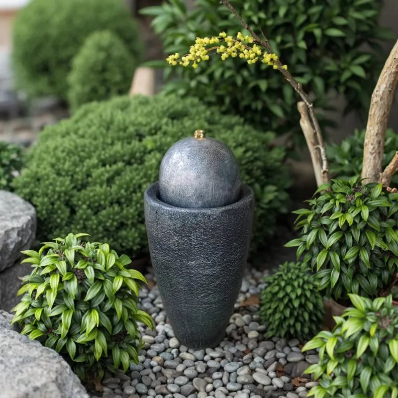fontaine décorative moderne résine gris foncé jardin intérieur extérieur unique