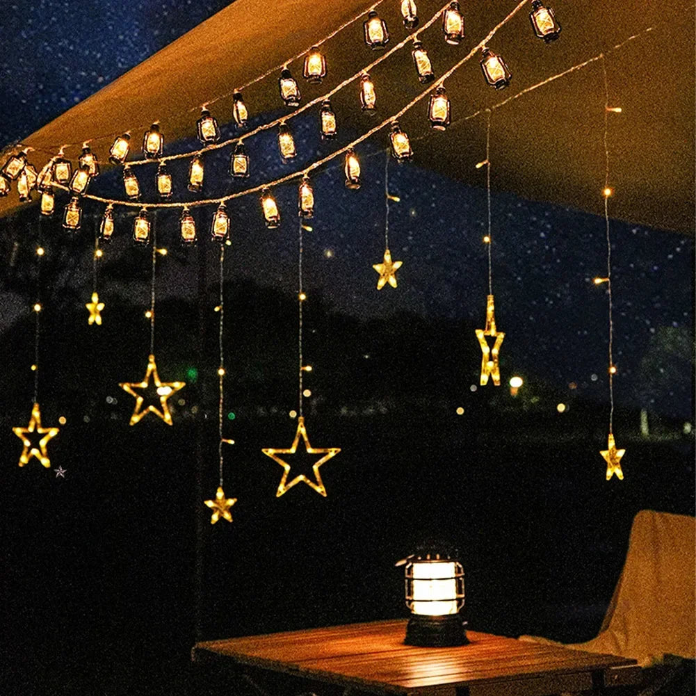 guirlande lumineuse noire vintage lanternes étoiles éclairage extérieur blanc led 3m