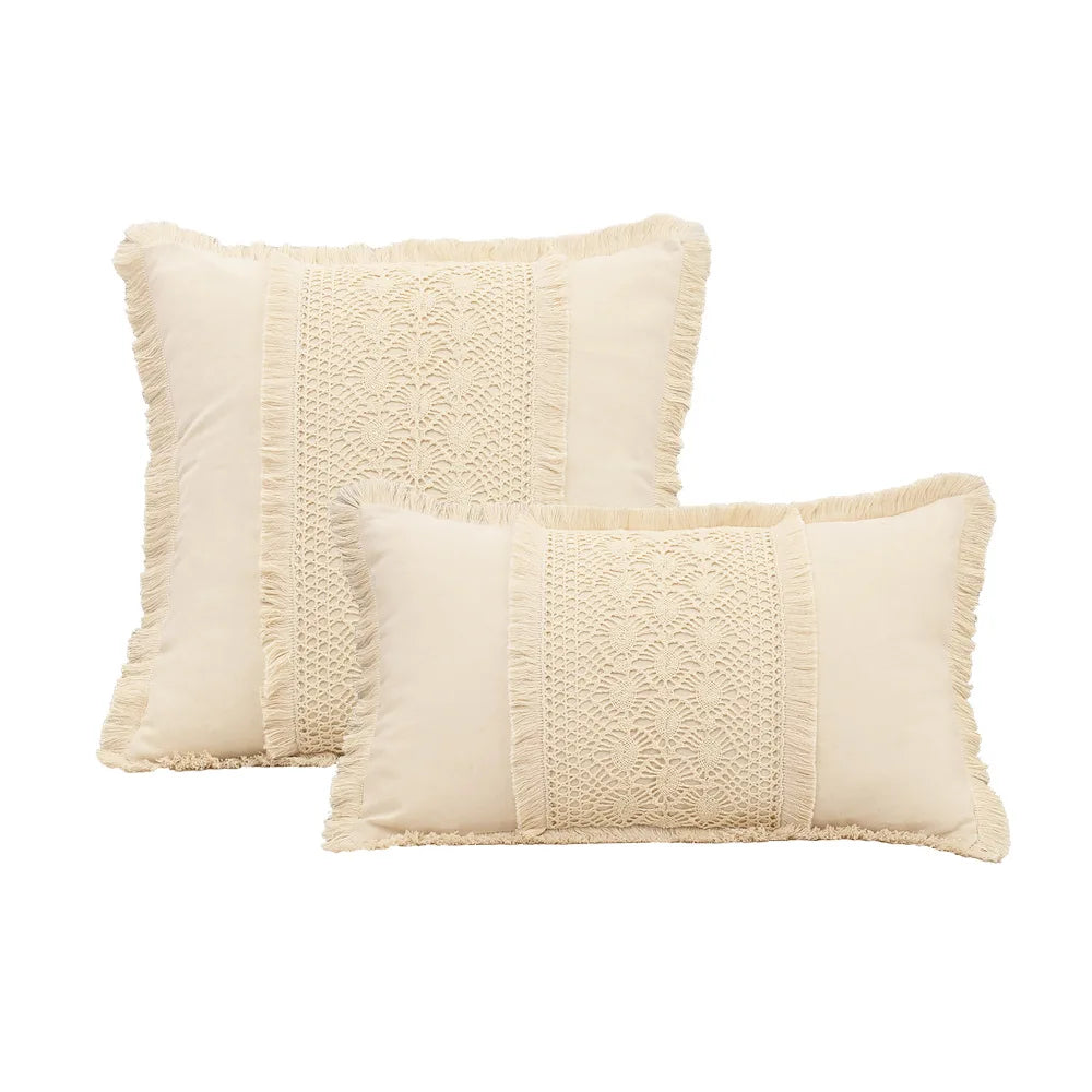 housse coussin bohème coton lin crochet beige vintage zippée maison canapé chaise voiture 45x45cm