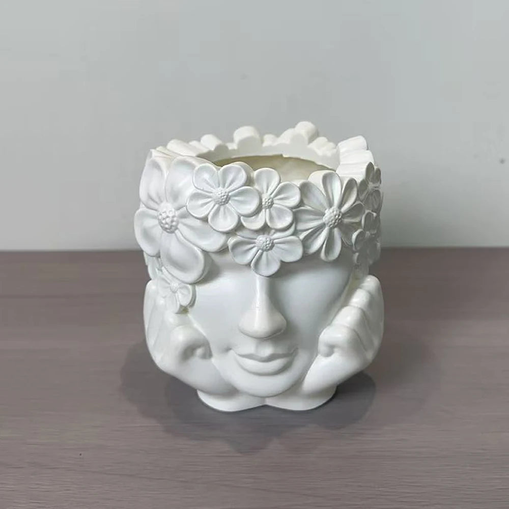 pots fleurs résine forme fille fleurs sculptées succulentes cactus plantes vertes deco bohème vintage