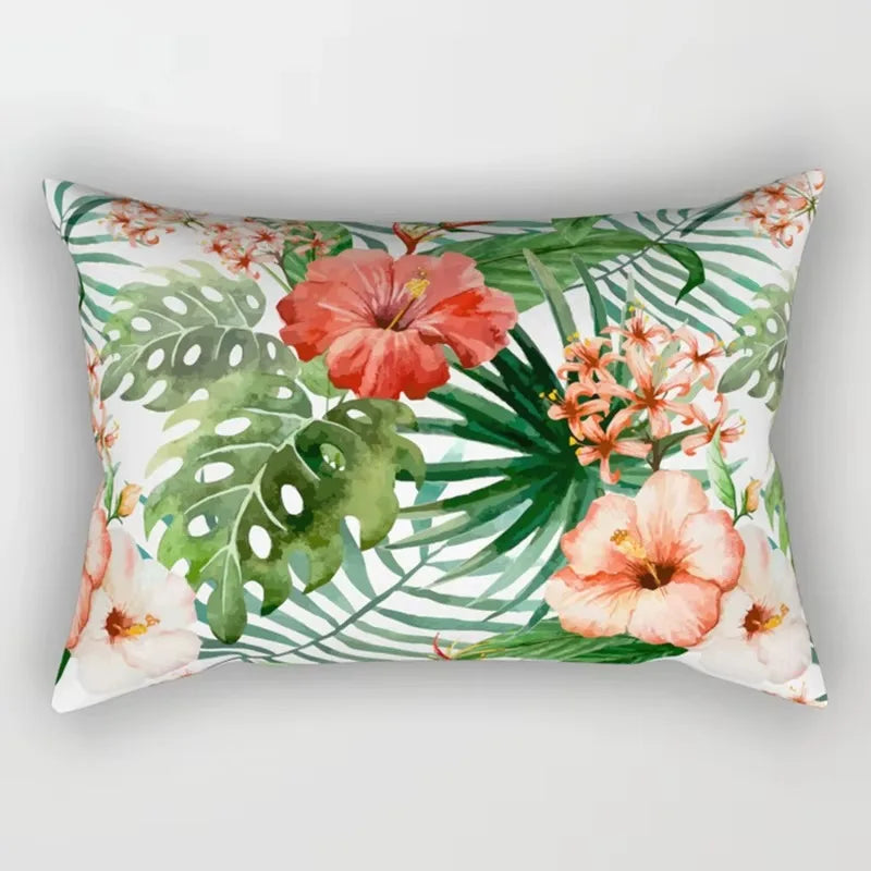 coussin rectangulaire décoratif motif feuilles tropicales fleurs papillons moderne chambre salon maison 30x50cm