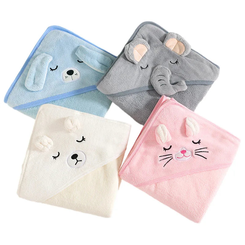 serviette bain bébé robe ours chat enfant douce veloutée glissière sourire yeux oreilles