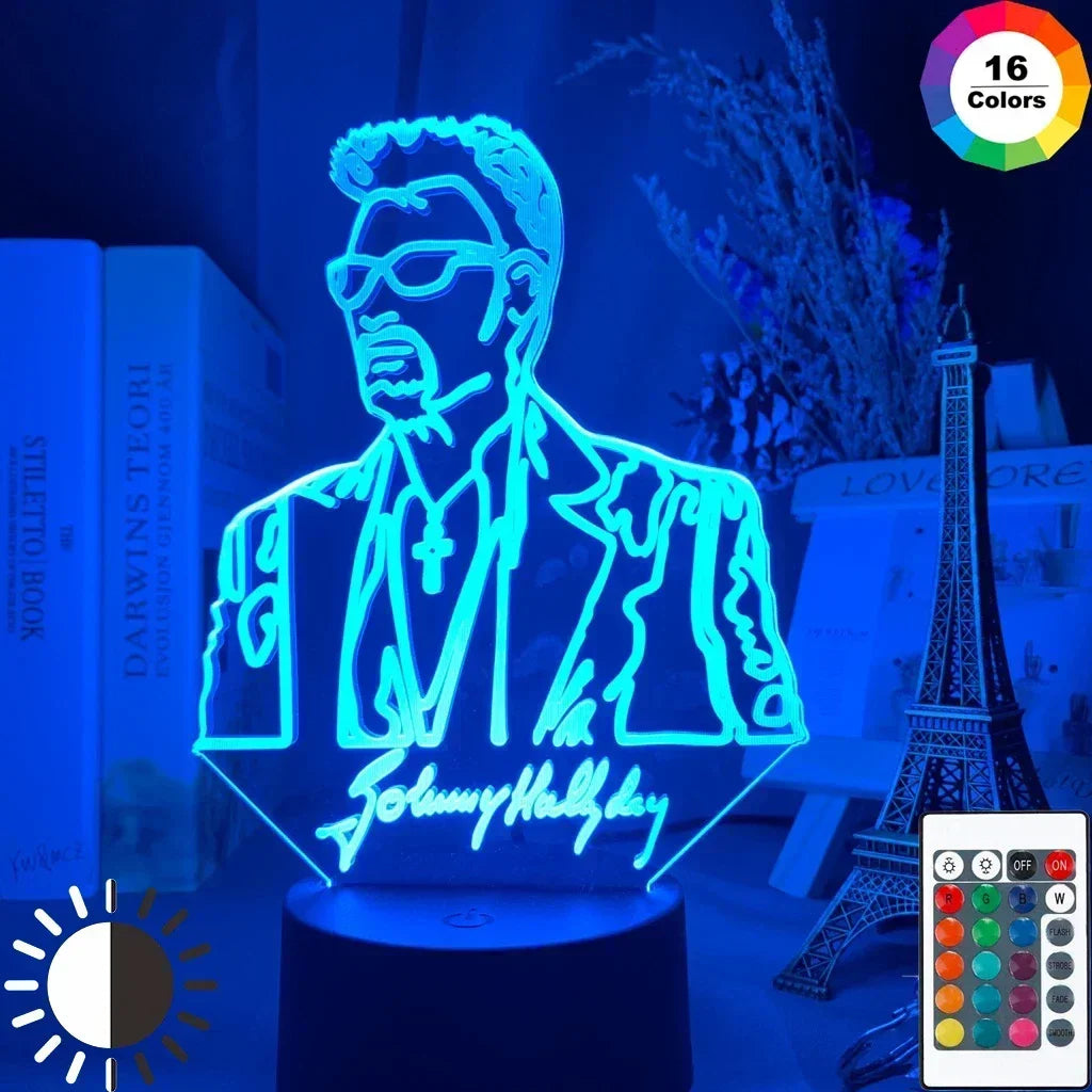 lampe nuit 3d portrait johnny hallyday veilleuse led couleur changeante telecommande usb
