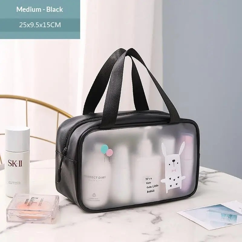 sac toilette transparent rose bleu clair dessins animés moderne enfantin poignée souple flacon lotion