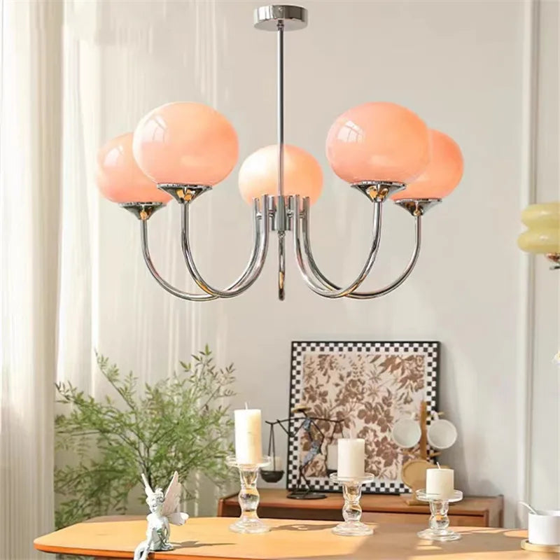 lustre moderne rose doré sphères brillantes opalescent semi encastré led