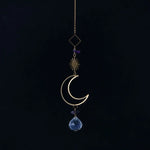 bijou pendentif cristal or bleu violet vert formes géométriques motifs oculaires translucides boho chic