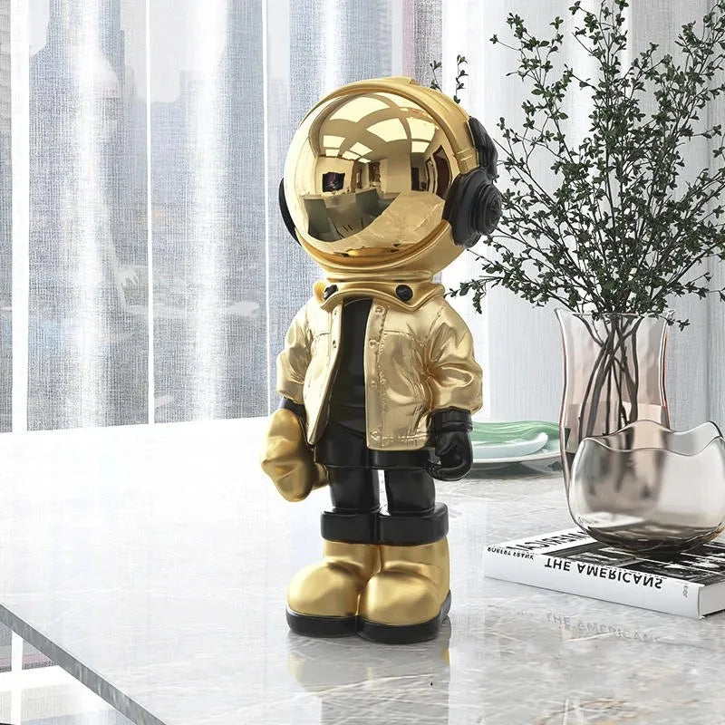 figurine astronaute moderne résine décorative intérieur doré noir gris brillant opaques salon hall
