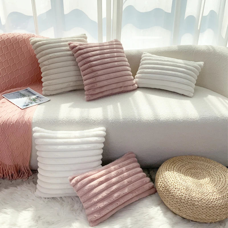 taies d'oreiller décoratives moderne rayées 30x50cm 45x45cm polyester beige clair coussins maison simple fixations