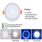 Panneau led double couleur blanc bleu rond carré moderne intégré 110V 220V 6W 9W