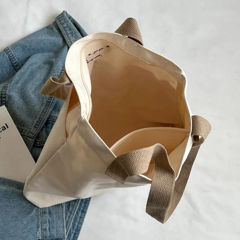 sac main toile femme solide décontracté sacs provisions off white minimaliste intérieur glissière