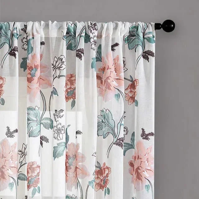 rideaux voilage blanc floral translucide tringle embouts chambre salon moderne