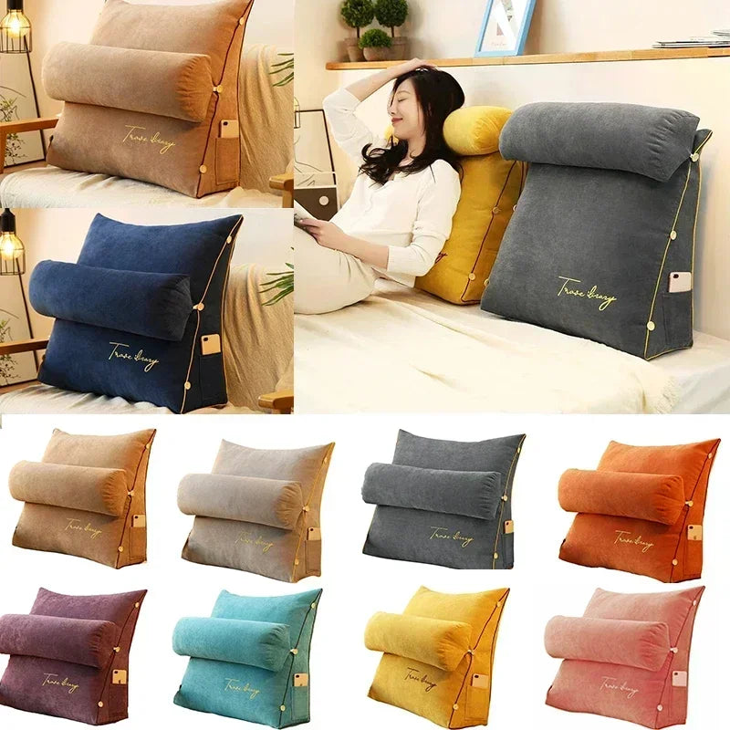 coussin multifonctionnel velours uni jaune bleu marine gris moderne amovible poche smartphone 45x20cm