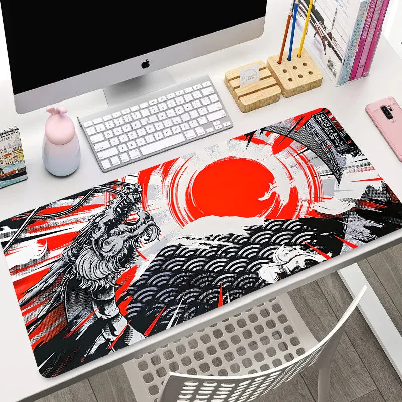 tapis souris dragon noir rouge moderne gaming caoutchouc 400x900x3mm 400x900x4mm