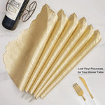 placemat moderne feuille dorée argenté rose élégant assiette cuillère fourchette