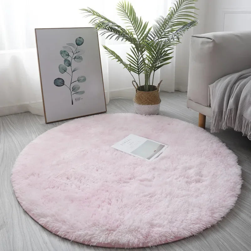 tapis rond doux moderne peluche blanc rose bleu gris beige maison salon chambreextérieur