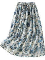 Jupe lin polyester fleur imprimée décontracté casual blanc bleu gris été
