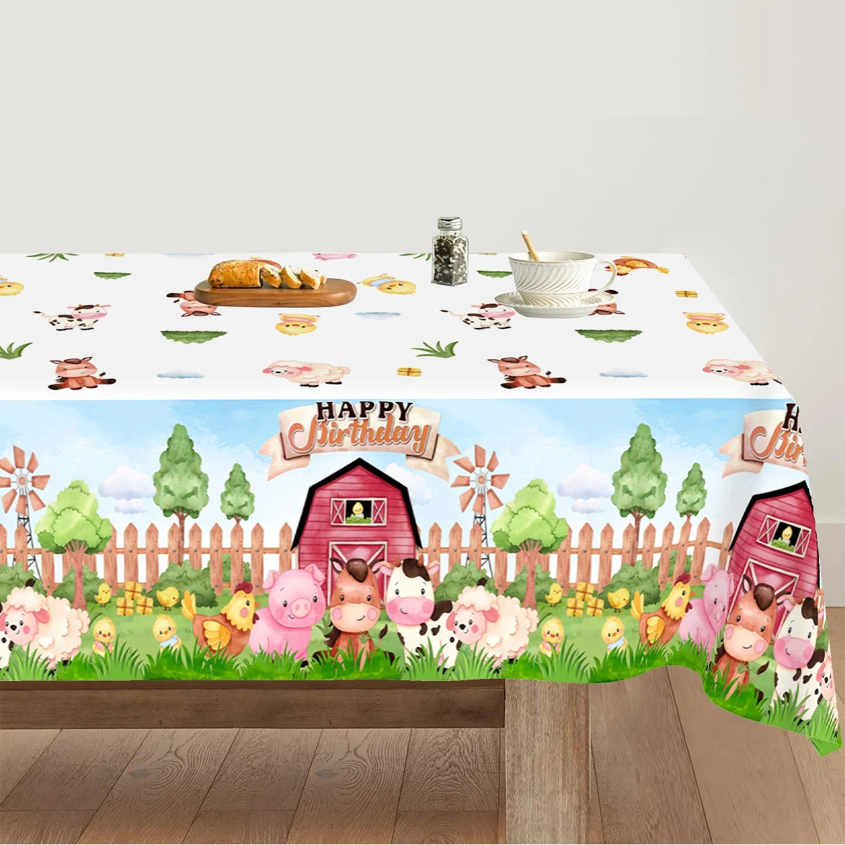 nappe table jetable fête anniversaire animaux ferme thème agricole deco enfants prairie buildings figurines