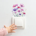 interrupteur mural adhésif fleurs colorées moderne blanc chambre enfant aquarelle amovible pastel