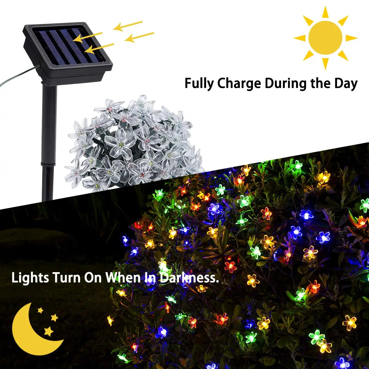 guirlande lumineuse solaire fleurs blanc multicolore moderne piquet panneau solaire extérieur nocturne led jardin