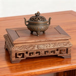 support bois sculpté artisanal miniature base sculpture vase plantes traditionnel chinois trépied