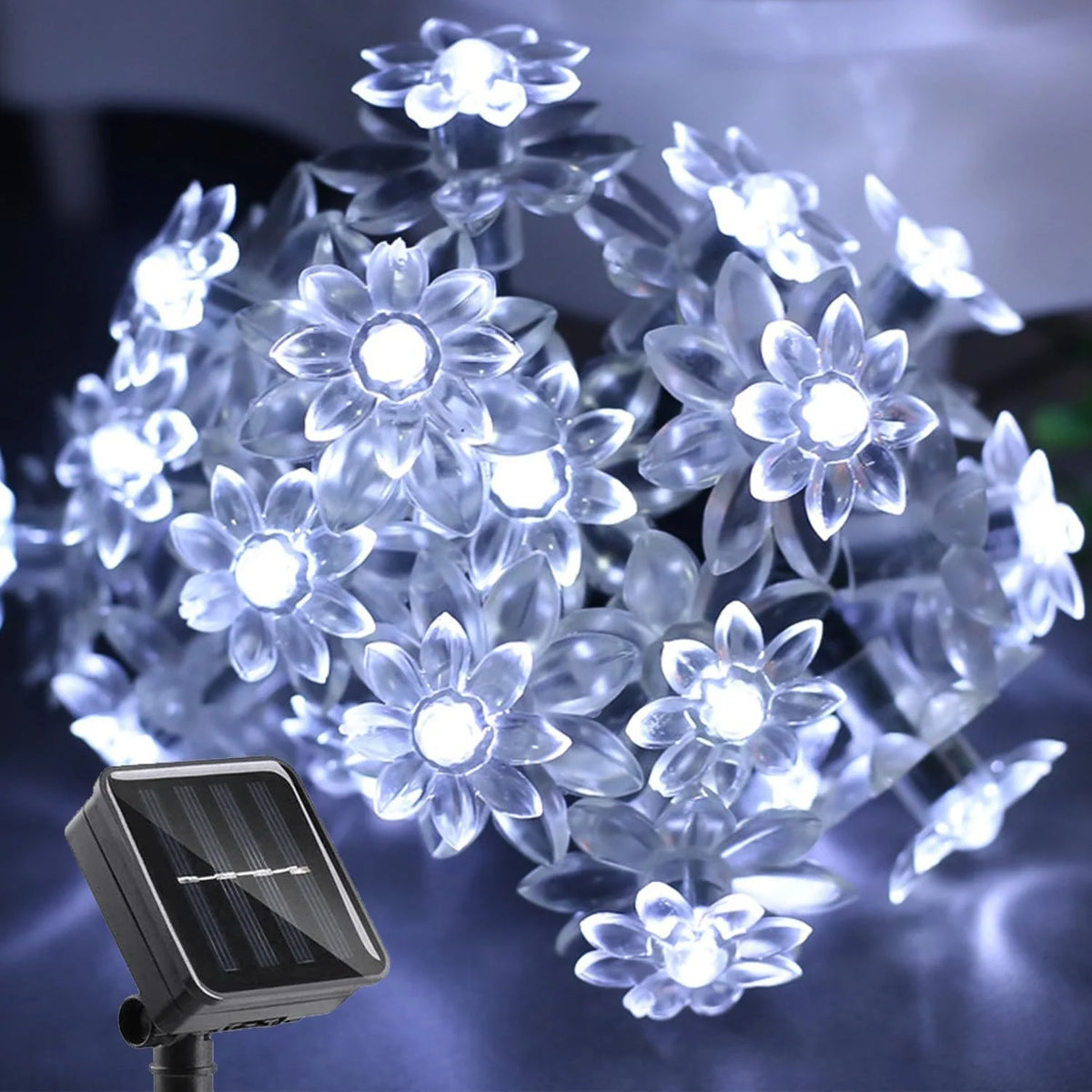guirlande lumineuse fleurs multicolore moderne extérieure led solaire ip65 12m 100leds jardin decoration festive