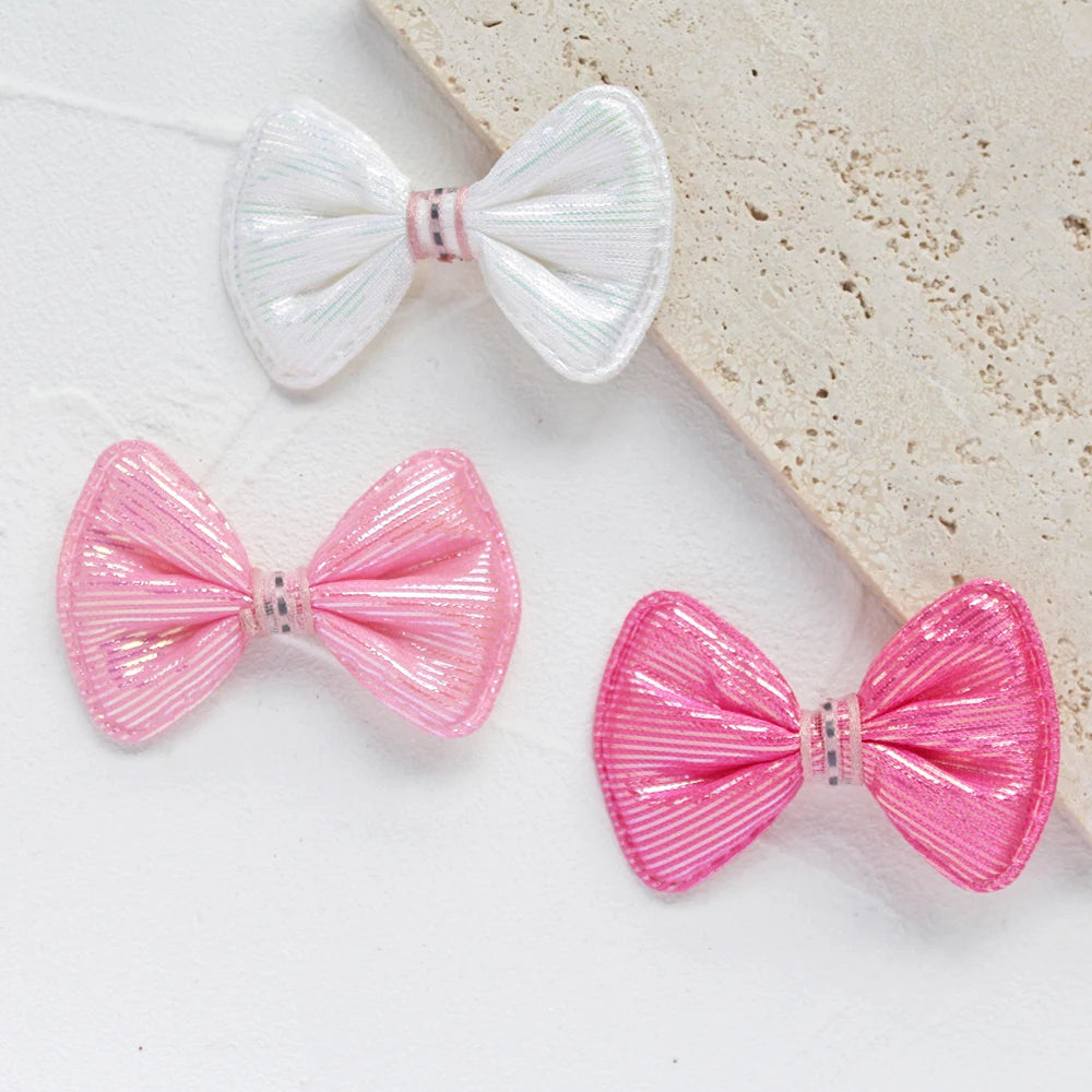rubans forme noeud rayés pailletés blanc rose clips pinces décoration enfantine opaques nylon pack