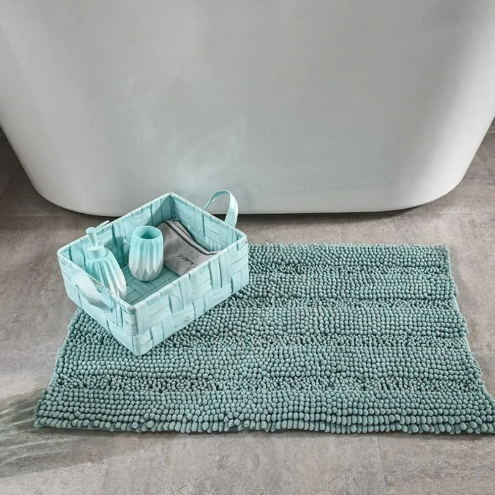 tapis bain antidérapant moderne tissu boules relief beige vert clair gris