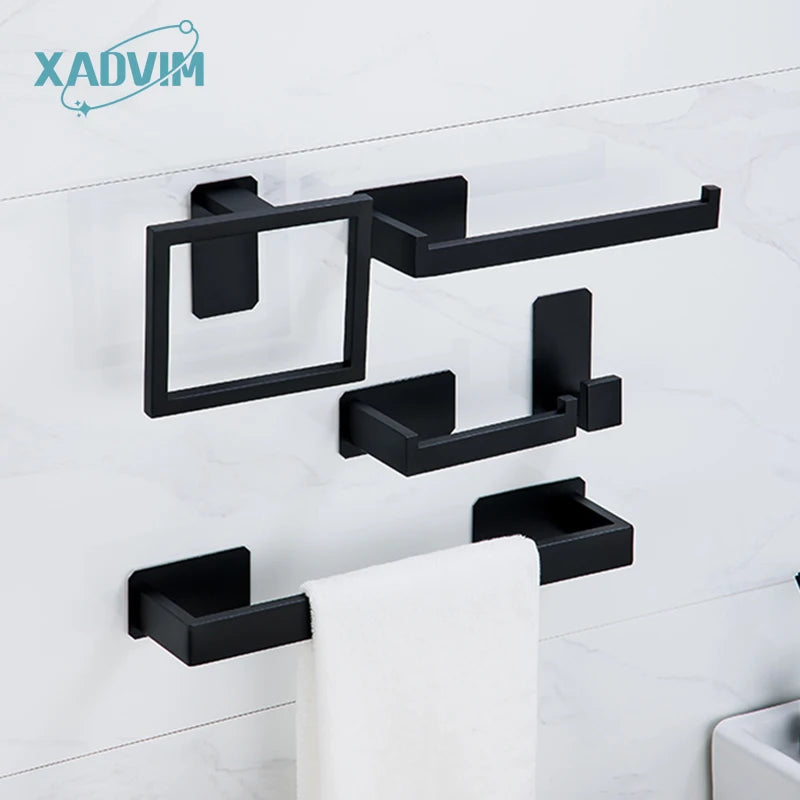 ensemble accessoires salle bain noir mat porte serviettes porte papier crochet adhésif