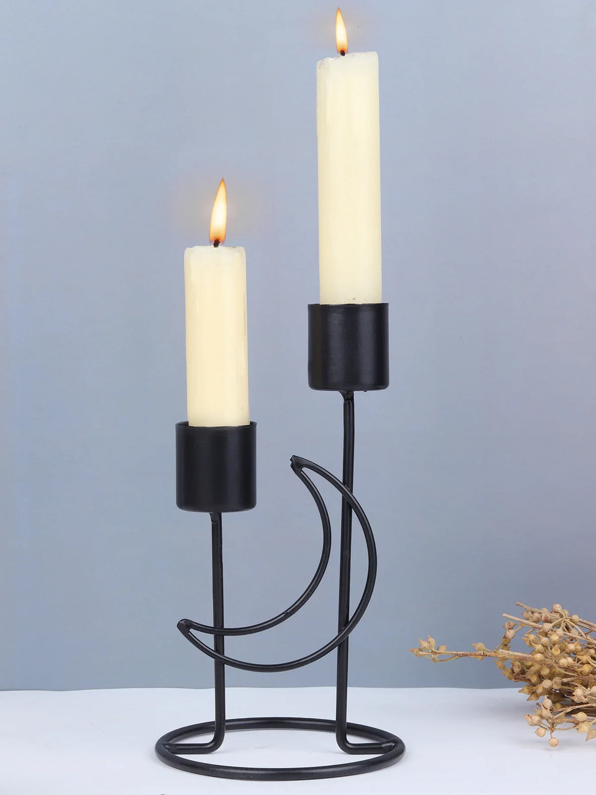 support bougies moderne or noir structure géométrique simple minimaliste deux bougies decoration table