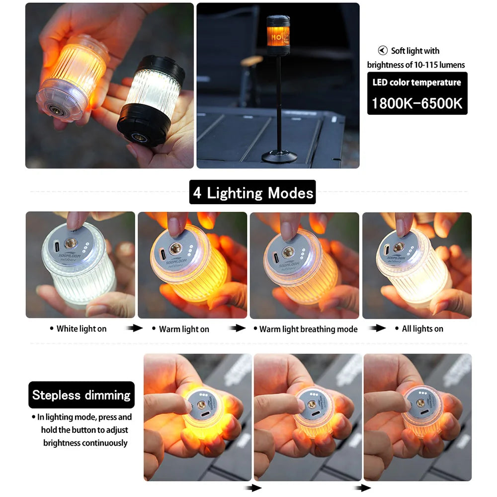 lanterne led rechargeable transparent moderne compact aimant intégrée mode camping randonnée autocollants câble usb