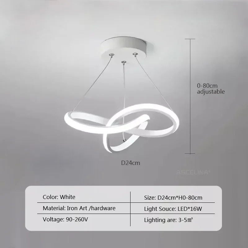 lampe suspendue moderne anneau entrelacés or noir blanc 24cm 30cm