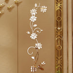 Miroir mural en rotin avec fleurs 3D autocollant acrylique noir