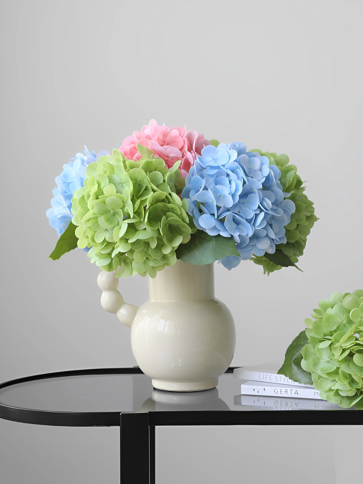 bouquet artificiel hortensias fleurs modernes intérieur mariage fete rose bleu vert