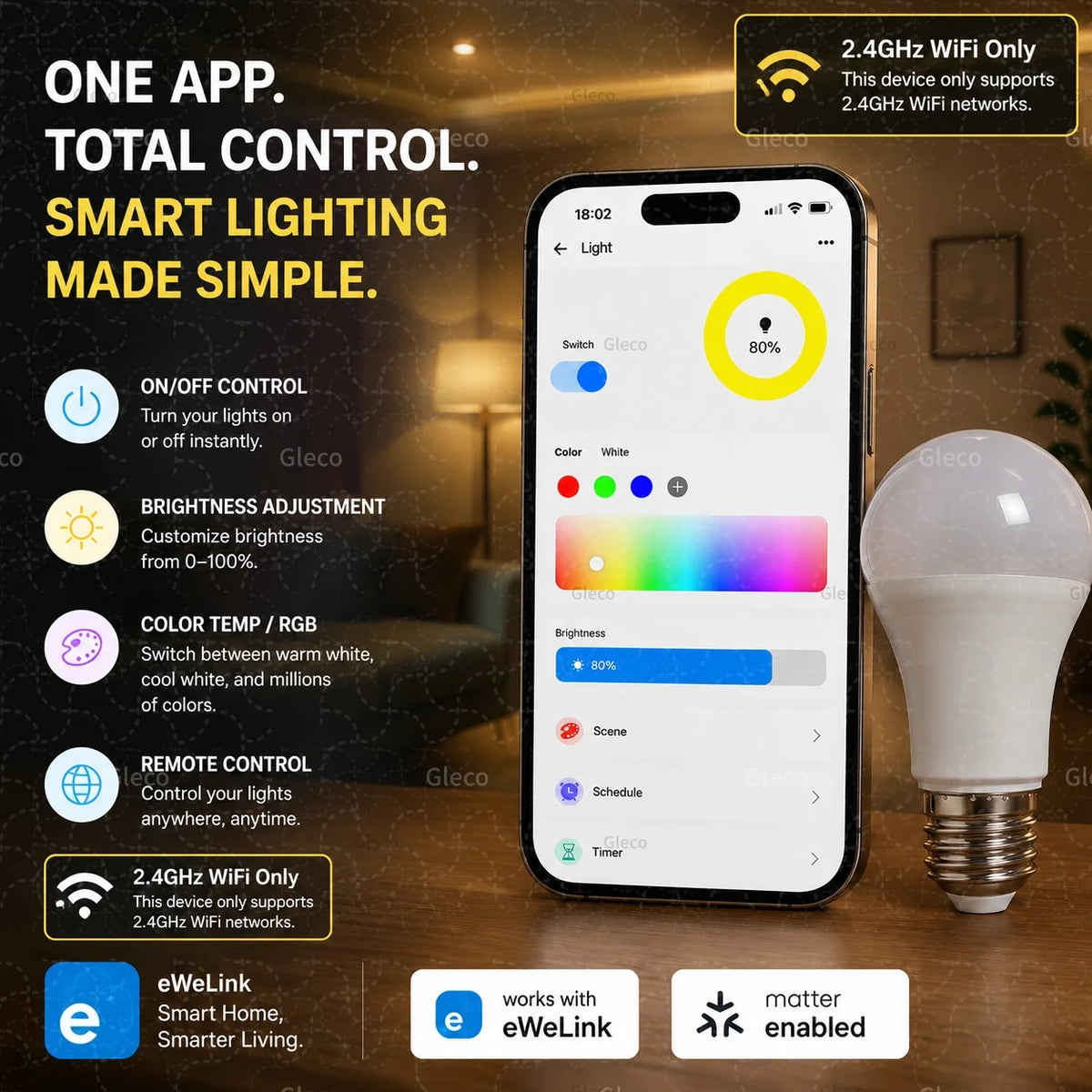 ampoule led intelligente e27 blanc moderne application ewelink google alexa homekit matter