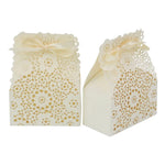 boîte cadeau blanc fleurs dorées ruban classique mariage anniversaire noël saint valentin halloween pâques