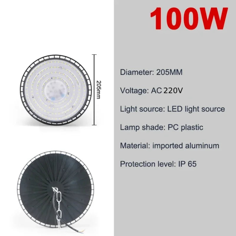 lumière led industrielle 200w 220v noir moderne grille ventilation chaines