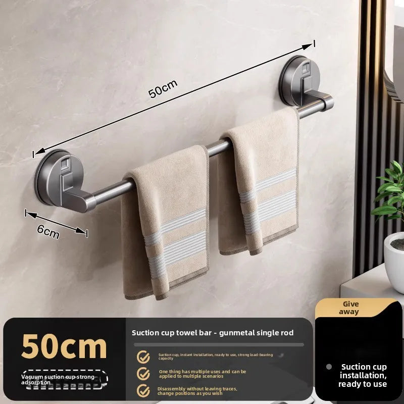 porte serviettes mural gris métallisé double barre ventouse moderne minimaliste sans perçage deux niveaux