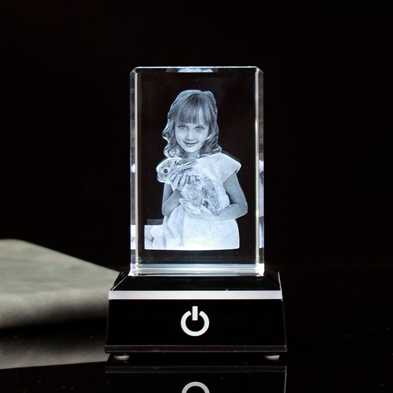 cadre photo cristal transparent gravure laser photo fille lapin occasion fête anniversaire valentin