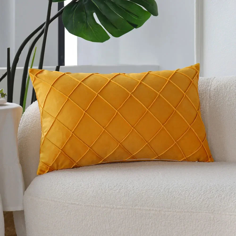 housse coussin velours jaune motif losange moderne 30x50cm decoration sofa lit chambre