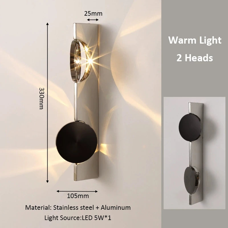 applique murale moderne led deux têtes éclairage quotidien murale acier inoxydable noir doré argenté