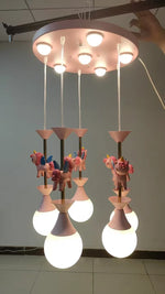 suspension lumineuse moderne licorne bleu rose sphères translucides chambre enfant adjustable