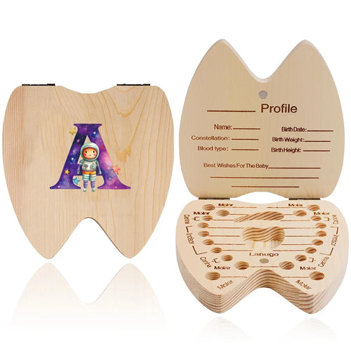 boîte dents bois astronaute carte profil grille tailles bébé