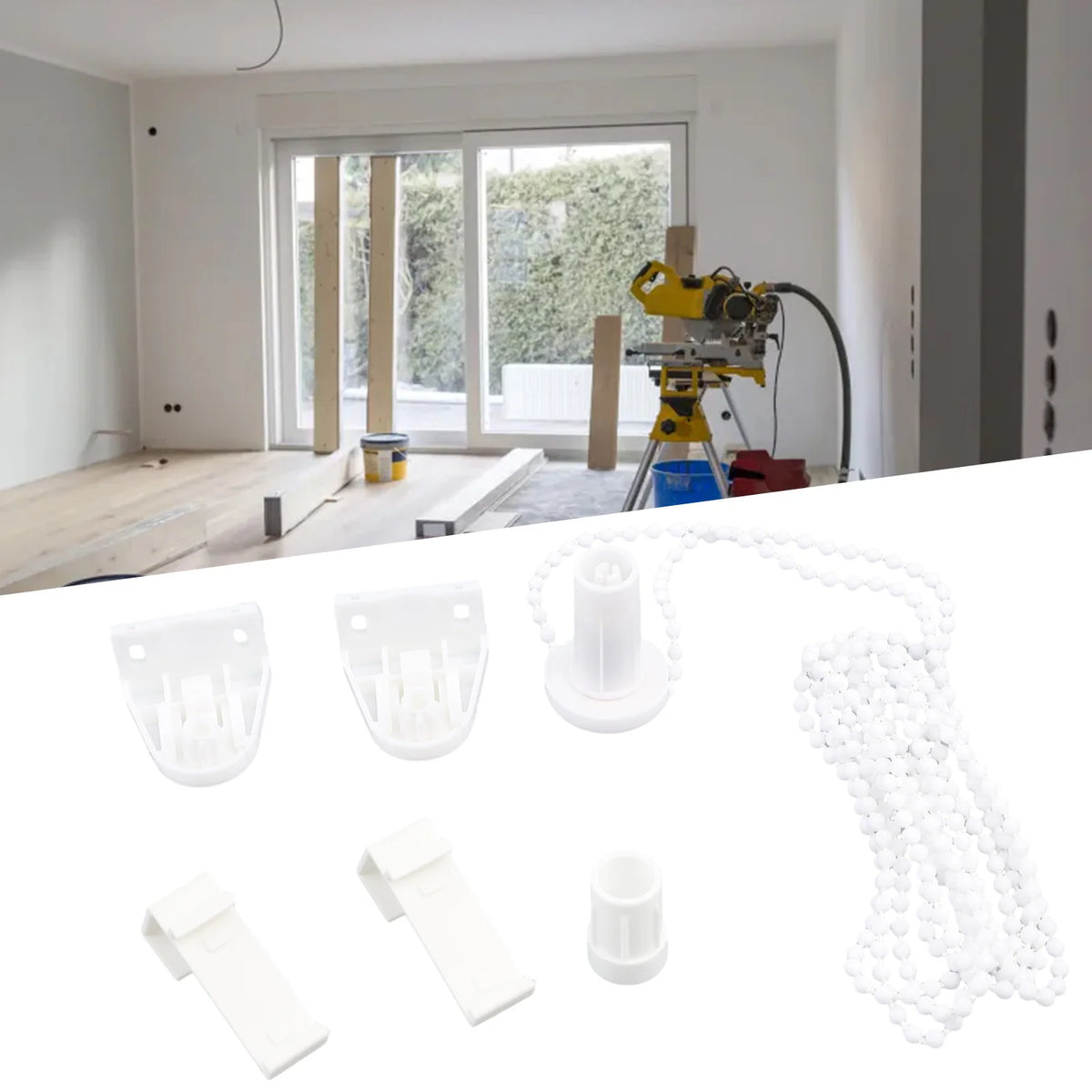 chaîne rideau blanc uniformes moderne clips fixation bouton finition