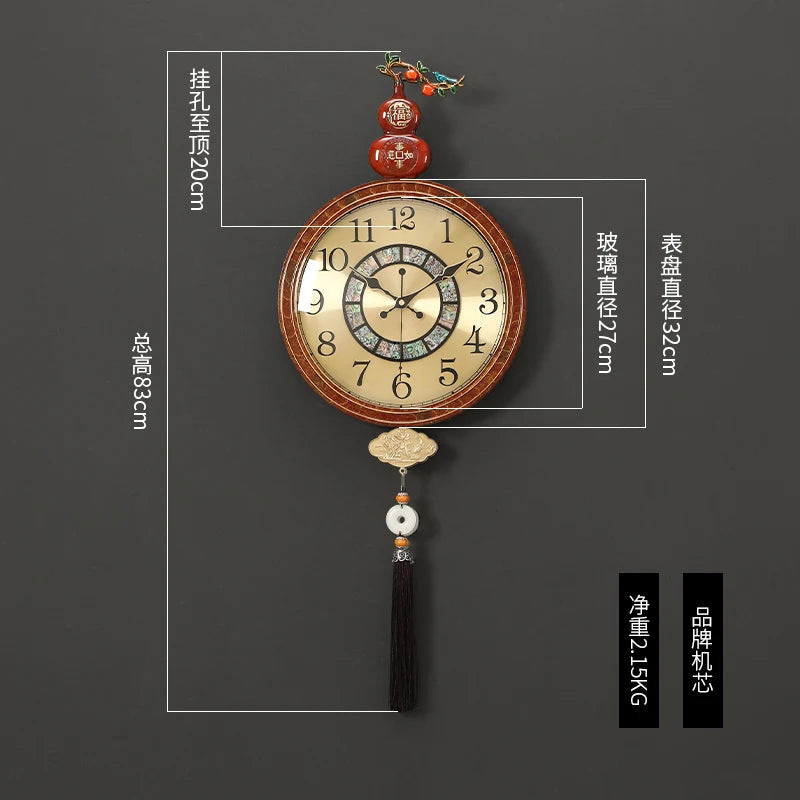 horloge murale or chinois moderne ornements fleurs arabes noirsOpaque