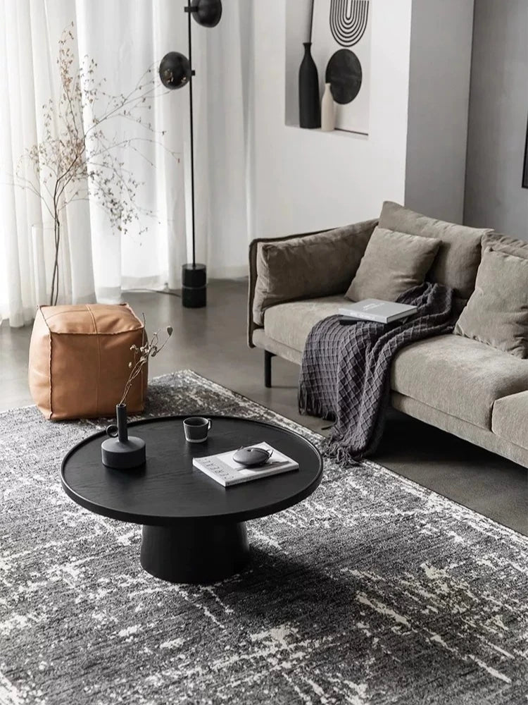 table basse ronde bois naturel moderne noire salon assemblage meubles maison simple minimaliste italien