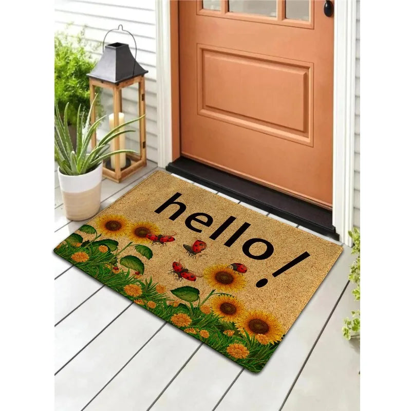 tapis d'entrée extérieur motif fleurs tournesols rustique décoratif salon maison durable antidérapant lavable