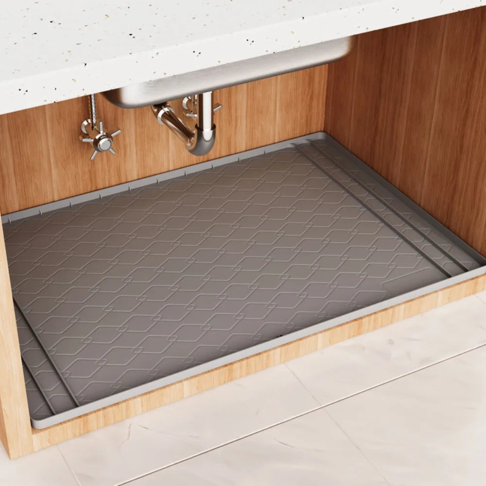 tapis cuisine imperméable anti dérapant gris texture géométrique moderne tongs cuillère spatule fouet
