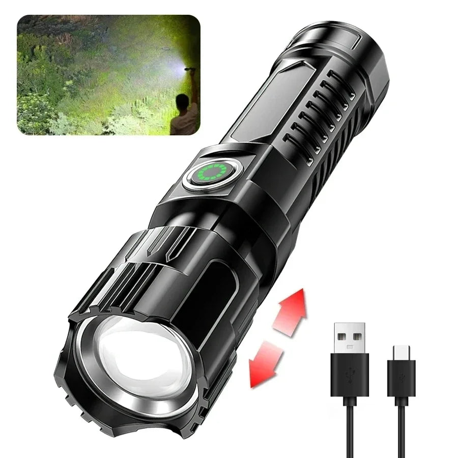 torche tactique rechargeable led 2000lm ipx4 moderne noire texturée camping