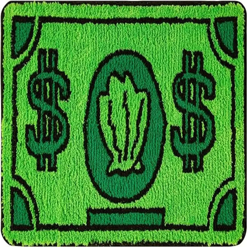tapis vert imitation billets dollars poilus antidérapant humour salle bain cuisine entrée rectangle polyester
