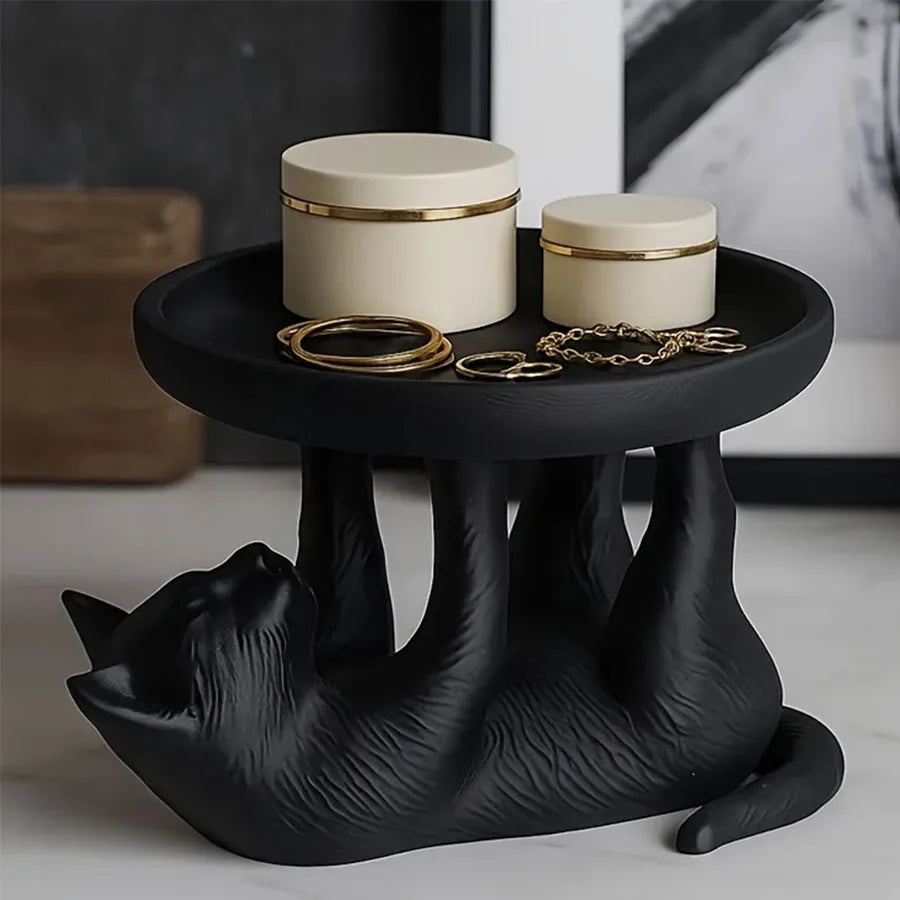 plateau decoratif chat noir blanc rangement bijoux decor maison moderne animaux